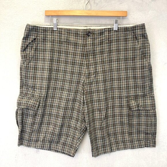 Eddie Bauer Legend Wash Plaid Cargo Shorts Mens Size 40 100% Cotton Brown Retro - Picture 1 of 14